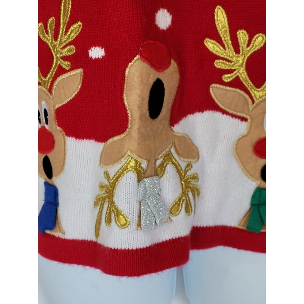 Holiday Time Sweater Womans Sz S Vtg Red Reindeer Falalalala Christmas - Picture 11 of 11